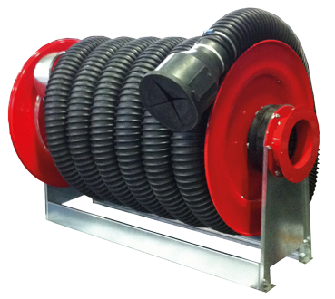 Automatic rewind, spring-driven hose reel, in painted steel, provided for exhaust extraction