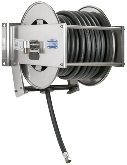 Automatic rewind, spring-driven hose reel